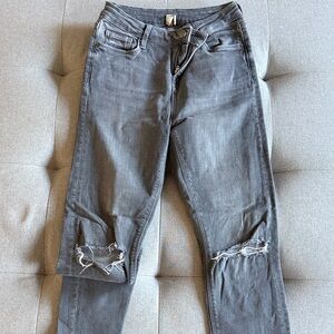 Topshop Charcoal Ripped Ankle Jeans